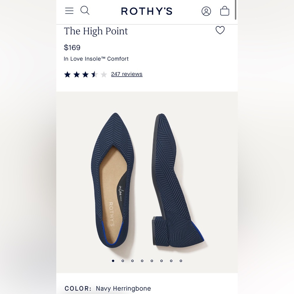 Rothy's The High Point Navy Herringbone Size 8